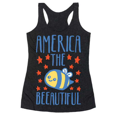 America The Beeautiful Bumble Bee 'Merica Parody White Print Racerback Tank Top