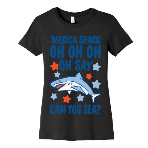 'Merica Shark Parody White Print Womens T-Shirt