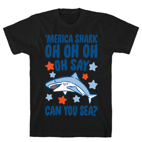 'Merica Shark Parody White Print T-Shirt