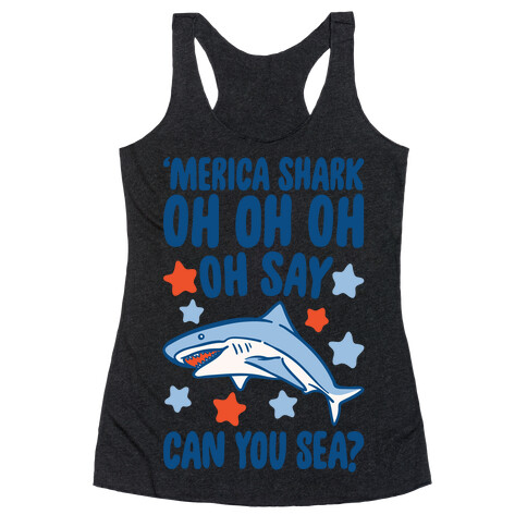 'Merica Shark Parody White Print Racerback Tank Top