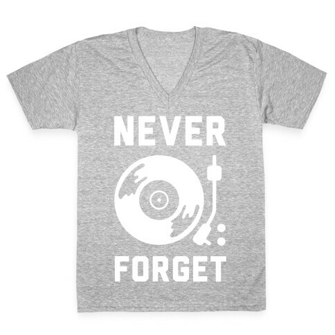 Never Forget Vinyl Records V-Neck Tee Shirt