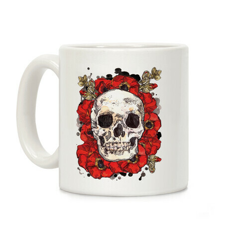 Skull on a Bed of Poppies Red Coffee Mug