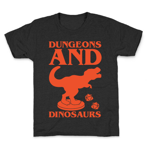 Dungeons and Dinosaurs Parody White Print Kids T-Shirt
