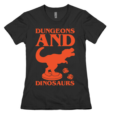 Dungeons and Dinosaurs Parody White Print Womens T-Shirt