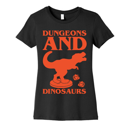 Dungeons and Dinosaurs Parody White Print Womens T-Shirt