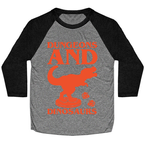 Dungeons and Dinosaurs Parody White Print Baseball Tee