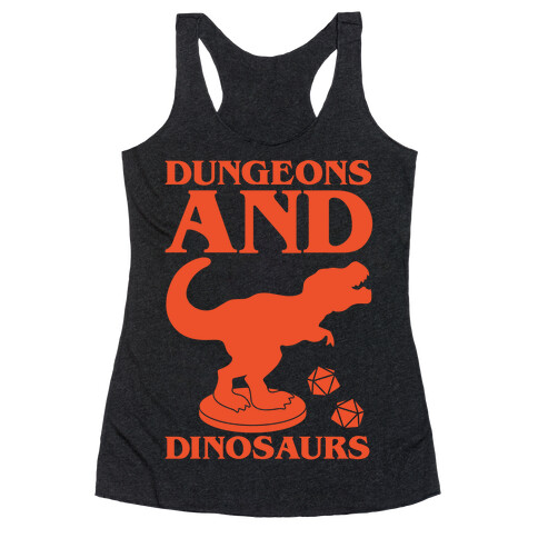Dungeons and Dinosaurs Parody White Print Racerback Tank Top