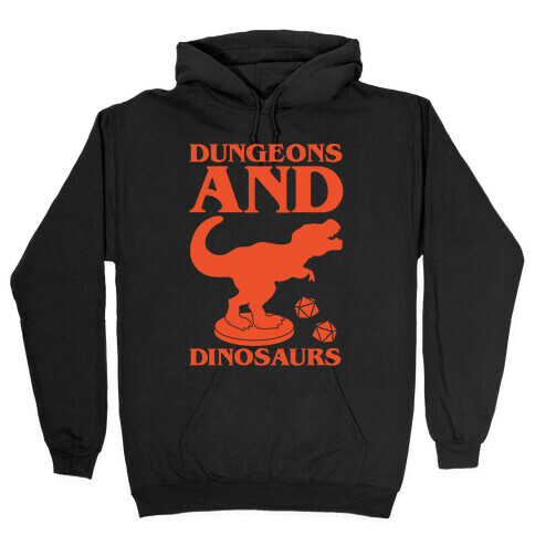 Dungeons and Dinosaurs Parody White Print Hooded Sweatshirt