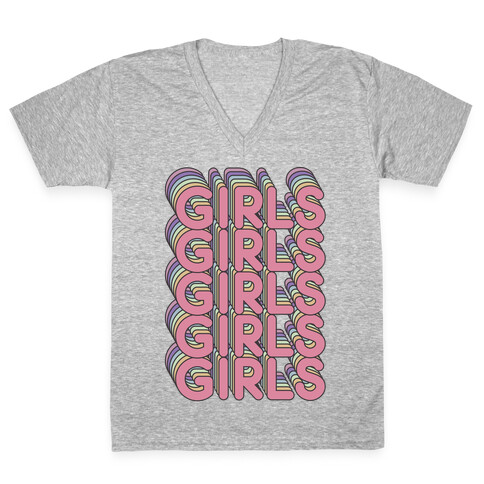 Girls Retro Rainbow V-Neck Tee Shirt