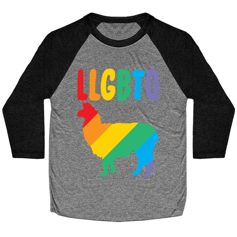 LLGBTQ Llama Parody White Print Baseball Tee