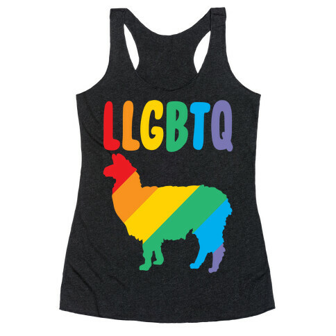 LLGBTQ Llama Parody White Print Racerback Tank Top