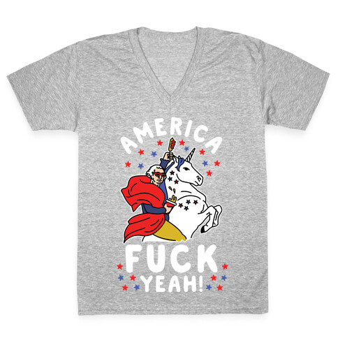 America F*** Yeah Washington Unicorn V-Neck Tee Shirt