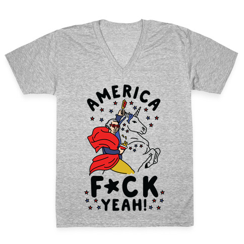 America F*ck Yeah Washington Unicorn V-Neck Tee Shirt