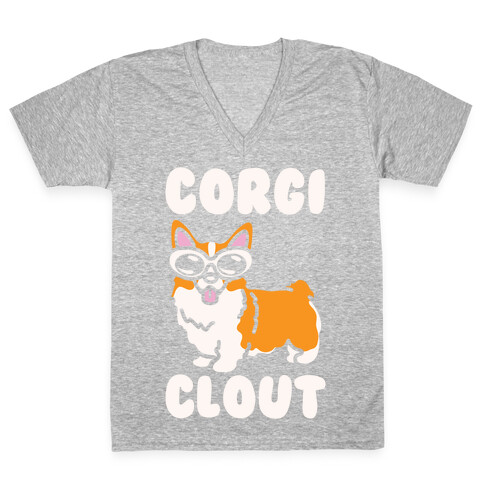 Corgi Clout White Print V-Neck Tee Shirt