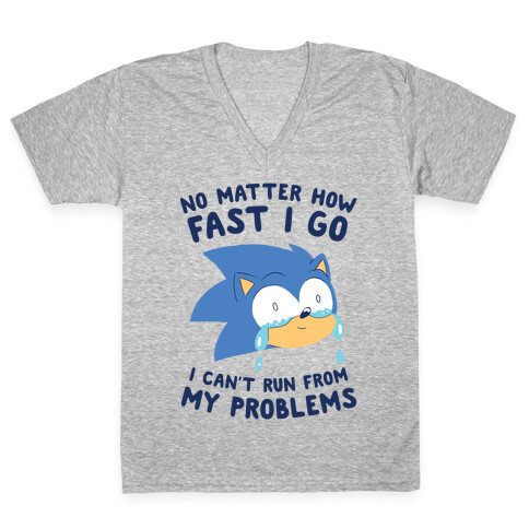 Sonic Can't Run From His Problems V-Neck Tee Shirt