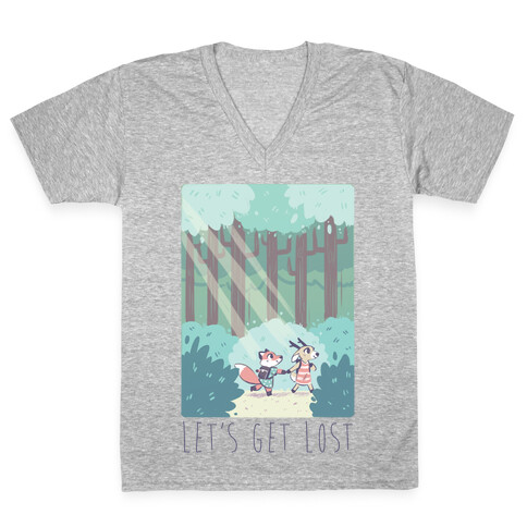 Let's Get Lost - Fox and Deer V-Neck Tee Shirt