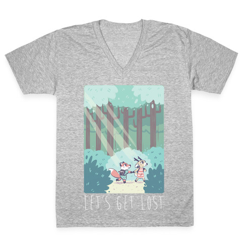 Let's Get Lost - Fox and Deer V-Neck Tee Shirt