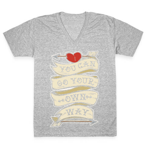 You Can Go Your Own Way Wanderlust White Print V-Neck Tee Shirt