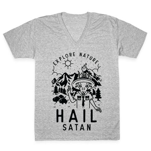 Explore Nature Hail Satan V-Neck Tee Shirt