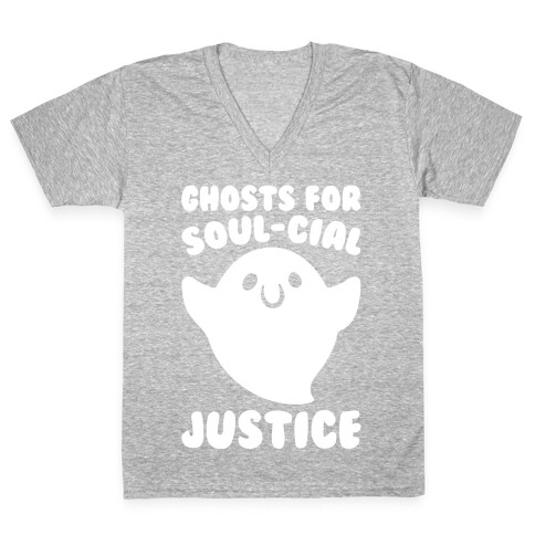 Ghosts for Soul-cial Justice White Print V-Neck Tee Shirt