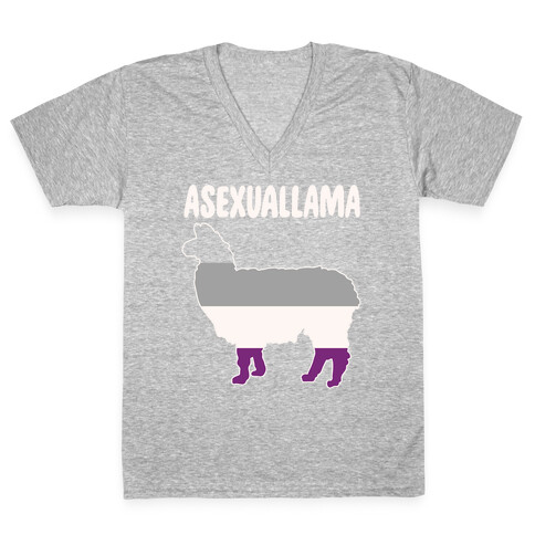 Asexuallama Parody White Print V-Neck Tee Shirt