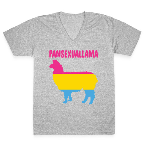 Pansexuallama Parody White Print V-Neck Tee Shirt