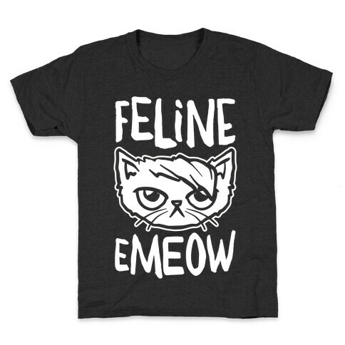 Feline Emeow White Print Kids T-Shirt