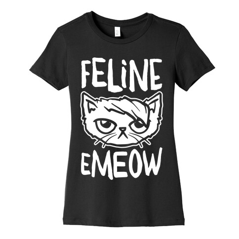 Feline Emeow White Print Womens T-Shirt