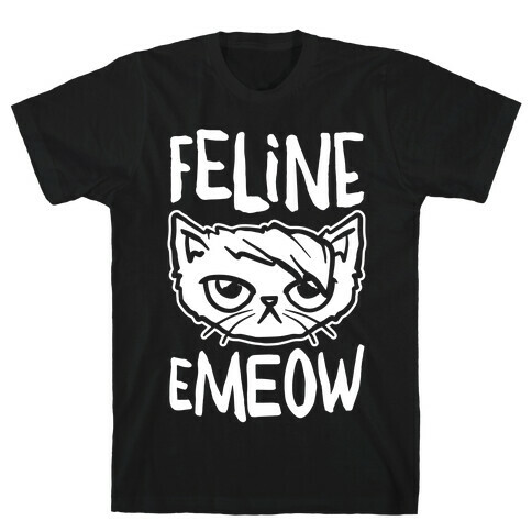 Feline Emeow White Print T-Shirt