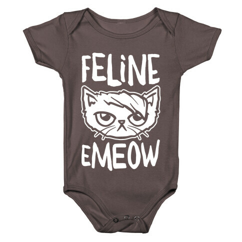 Feline Emeow White Print Baby One-Piece