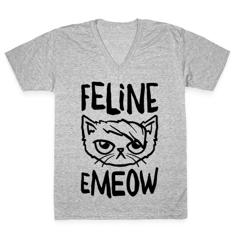 Feline Emeow  V-Neck Tee Shirt