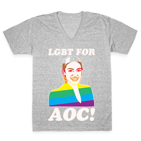 LGBT For AOC White Print V-Neck Tee Shirt