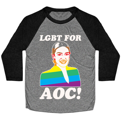 LGBT For AOC White Print Baseball Tee