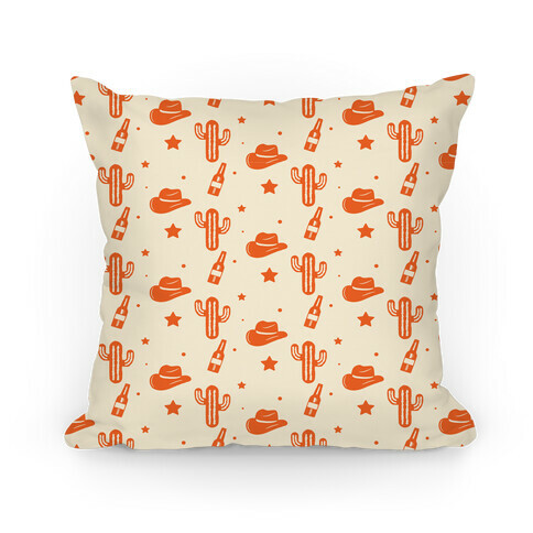 Cowboy Hats & Cacti Pattern (Red) Pillow