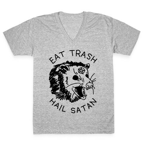 Eat Trash Hail Satan Possum V-Neck Tee Shirt