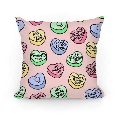 Feminist Conversation Hearts Pillow