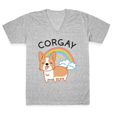 Corgay Gay Corgi V-Neck Tee Shirt