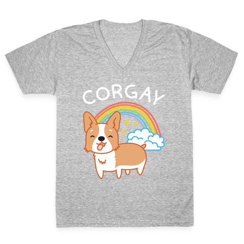 Corgay Gay Corgi  V-Neck Tee Shirt