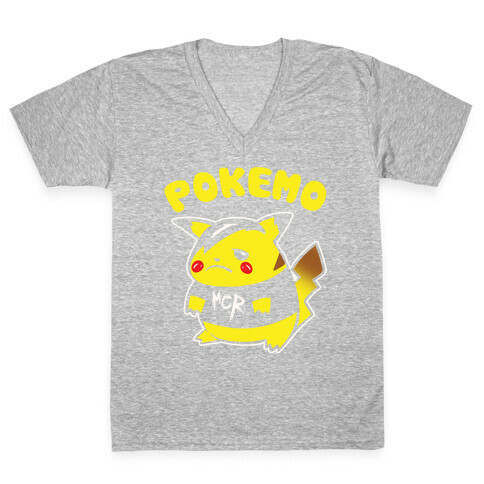 Pokemo Parody White Print V-Neck Tee Shirt