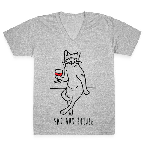 Sad and Boujee Crying Cat V-Neck Tee Shirt