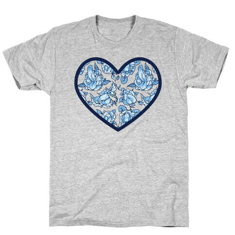 Floral Penis Pattern Heart T-Shirt