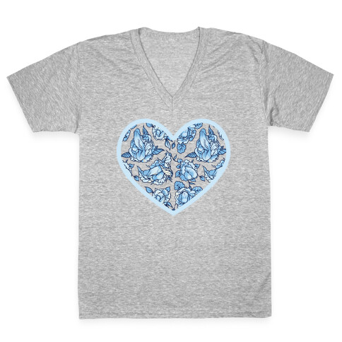 Floral Penis Pattern Heart V-Neck Tee Shirt