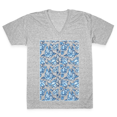 Floral Penis Pattern V-Neck Tee Shirt