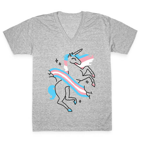 Unicorn Trans Pride  V-Neck Tee Shirt