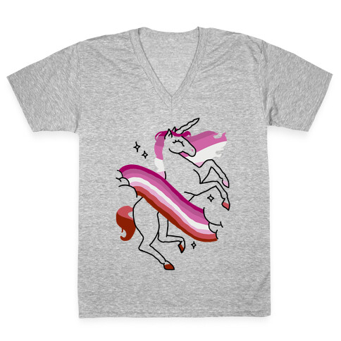 Unicorn Lesbian Pride  V-Neck Tee Shirt