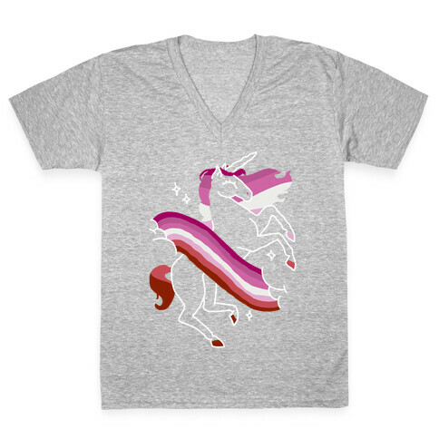 Unicorn Lesbian Pride  V-Neck Tee Shirt