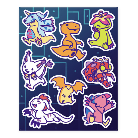 Digital Monsters Pattern Stickers and Decal Sheet