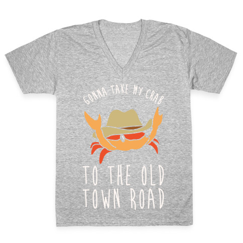 Gonna Take My Crab To The Old Town Road Parody White Print V-Neck Tee Shirt