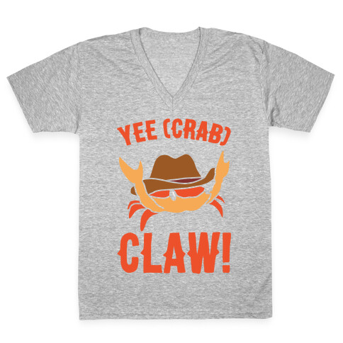 Yee Crab Claw Yee Haw Crab Parody White Print V-Neck Tee Shirt