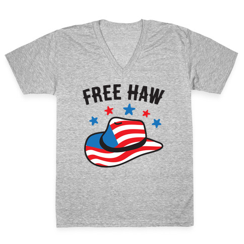 Free Haw Patriotic Cowboy Hat V-Neck Tee Shirt